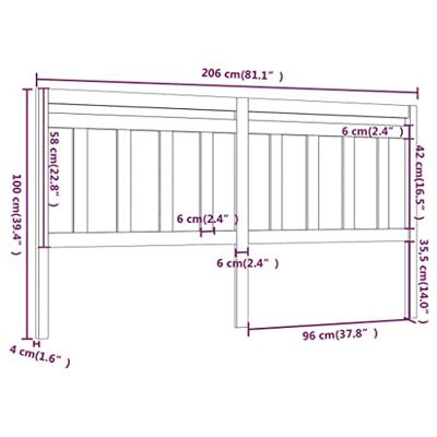 Hoofdbord 206x4x100 cm massief grenenhout zwart