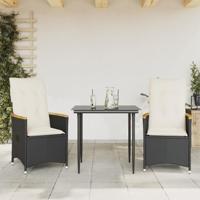 Tuinstoelen 2 st verstelbaar met kussens poly rattan zwart - thumbnail