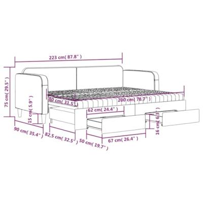 Slaapbank onderschuifbed en lades 80x200 cm stof donkergrijs