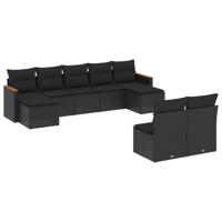 10-delige Loungeset met kussens poly rattan zwart - thumbnail