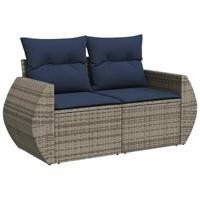 9-delige Loungeset met kussens poly rattan acacia grijs - thumbnail