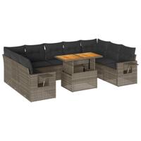 10-delige Loungeset met kussens poly rattan grijs - thumbnail