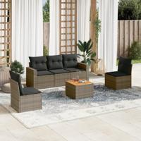 6-delige Loungeset met kussens poly rattan grijs - thumbnail