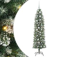 VidaXL Kunstmatige slanke kerstboom met 150 led groen en wit 150 cm - thumbnail