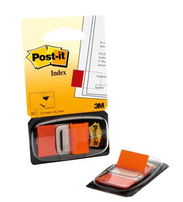 Post-it index standaard, ft 24,4 x 43,2 mm, houder met 50 tabs, oranje