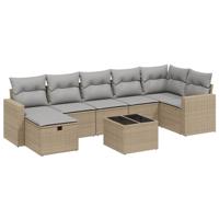 7-delige Loungeset met kussens poly rattan gemengd beige - thumbnail