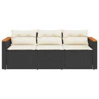 Tuinbank 3-zits met kussens poly rattan zwart - thumbnail