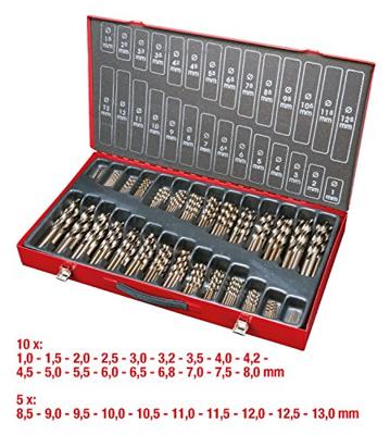 KS Tools 3303650 HSS-G-Co 5 Metaal-spiraalboorset 1 mm, 1.5 mm, 2 mm, 2.5 mm, 3 mm, 3.5 mm, 4 mm, 4.5 mm, 5 mm, 5.5 mm, 6 mm, 6.5 mm, 7 mm, 7.5 mm, 8 mm, 8.5