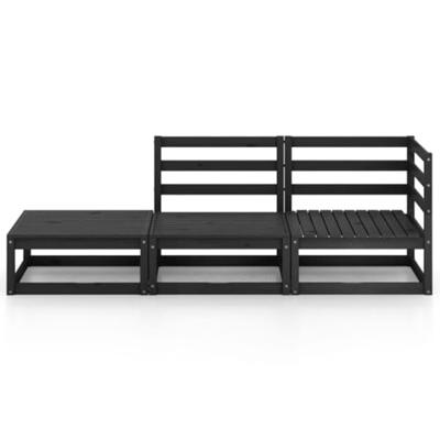 3-delige Loungeset massief grenenhout zwart 3-delige Loungeset massief grenenhout zwart