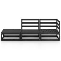 3-delige Loungeset massief grenenhout zwart - thumbnail