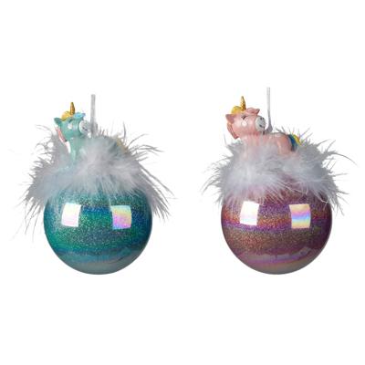 Kerstbal glas eenhoorn d8 cm assorti kerstbal hangdeco kerst Decoris - Decoris