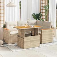 5-delige Loungeset met kussens poly rattan en acaciahout beige - thumbnail
