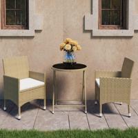 3-delige Bistroset poly rattan en gehard glas beige - thumbnail