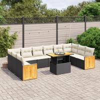 11-delige Loungeset met kussens poly rattan zwart - thumbnail