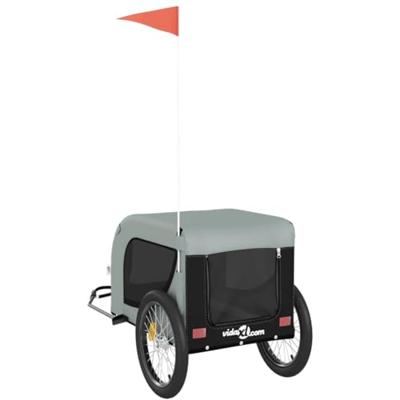 Hondenfietstrailer oxford stof en ijzer grijs en zwart - thumbnail