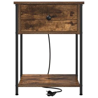 Nachtkastje met lade Gerookt eiken 42 x 41 x 56 cm Bewerkt hout Nachtkastje met lade Gerookt eiken 42 x 41 x 56 cm Bewerkt hout