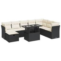 9-delige Loungeset met kussens poly rattan zwart - thumbnail