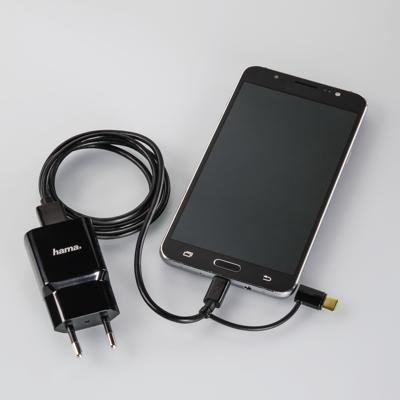Hama 2in1-micro-usb-kabel met usb-type-c-adapter 1 m zwart