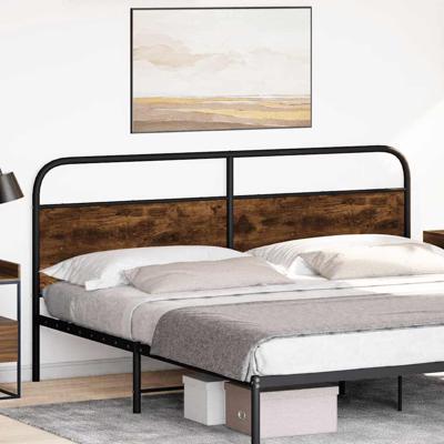 Hoofdbord 190 cm staal en bewerkt hout gerookt eikenkleurig - thumbnail