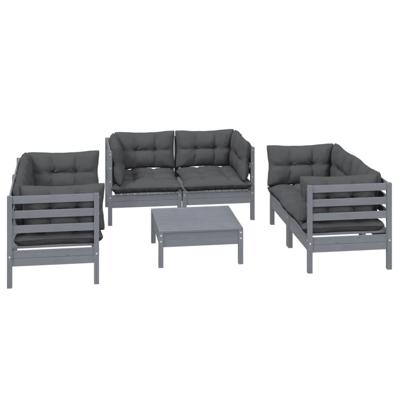 7-delige Loungeset met kussens massief grenenhout - thumbnail