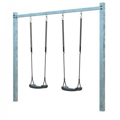 Gegalvaniseerd Metalen Dubbele Schommel - Zwarte Schommelzitjes