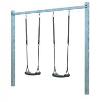 Gegalvaniseerd Metalen Dubbele Schommel - Zwarte Schommelzitjes - thumbnail