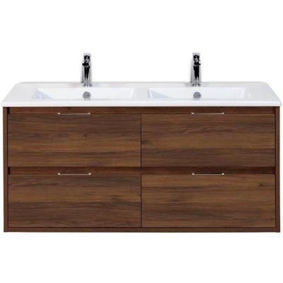 Porto Badmeubelset 120 cm - 4 Laden Walnoot - Keramische Wastafel Wit Slim