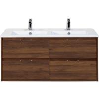 Porto Badmeubelset 120 cm - 4 Laden Walnoot - Keramische Wastafel Wit Slim - thumbnail