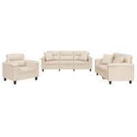 3-delige Loungeset met kussens microvezelstof beige - thumbnail