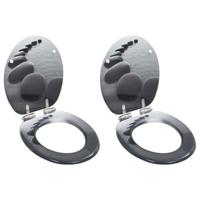 Toiletbrillen 2 st met soft-close deksels MDF steenontwerp - thumbnail