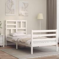 Bedframe met hoofdbord massief hout wit 100x200 cm - thumbnail