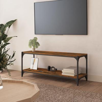 Tv-meubel 100x33x41 cm bewerkt hout en staal gerookt eikenkleur