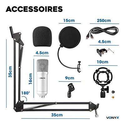 Vonyx CMS300S studio USB-microfoon & tafelarm titanium - thumbnail