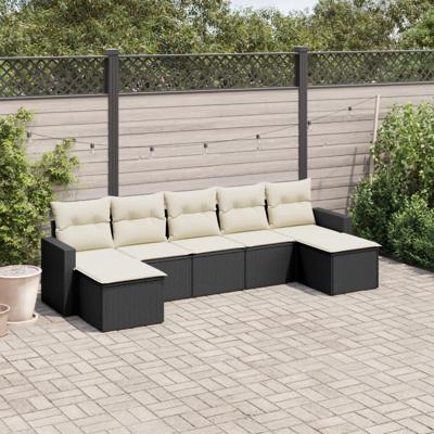 7-delige Loungeset met kussens poly rattan zwart - thumbnail