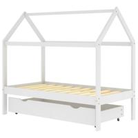 Kinderbedframe met lade massief grenenhout wit 80x160 cm - thumbnail