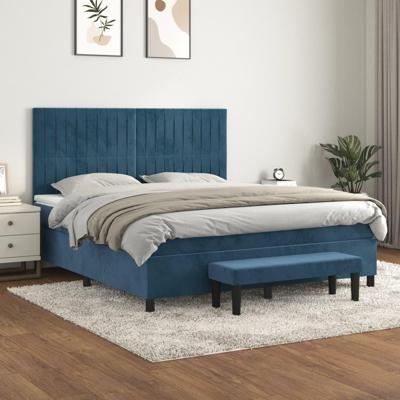 Boxspring met matras fluweel donkerblauw 160x200 cm
