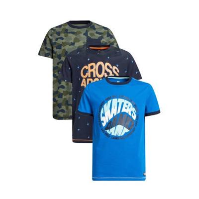 WE Fashion T-shirt - set van 3 blauw/groen