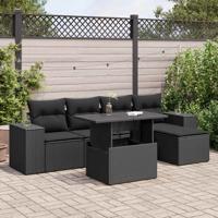 6-delige Loungeset met kussens poly rattan zwart - thumbnail