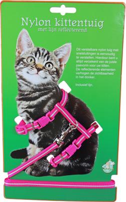 Kittentuig nylon met lijn neon roze reflecterend Kitten-en-kattenhalsbanden Gebr. de Boon - Gebr de boon