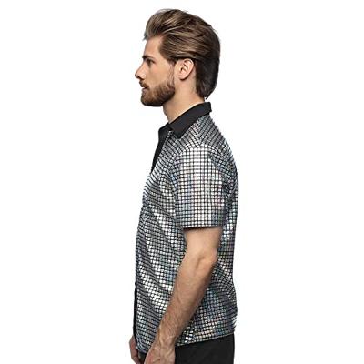 Disco Shirt Geblokt Diamond Zilver Heren