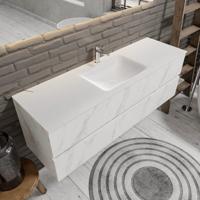 Zaro Valencia Solid Surface badmeubel 150cm wit marmer 1 kraangat spoelbak midden met 2 lades - thumbnail