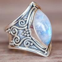 Vintage zilveren grote stenen ring voor Vrouwenmode Bohemian Boho sieraden Ringmaat: 10 - thumbnail