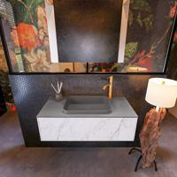 Badkamermeubelset Mondiaz Erin 100 cm met 1 Lade met RIDGE Wastafel Midden Dark grey met 1 kraangat Greeploos Mat Carrara - thumbnail