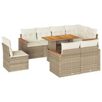 9-delige Loungeset met kussens poly rattan acacia beige - thumbnail