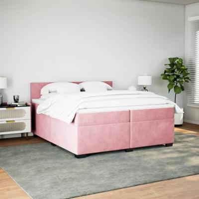Boxspring met matras fluweel roze 200x200 cm