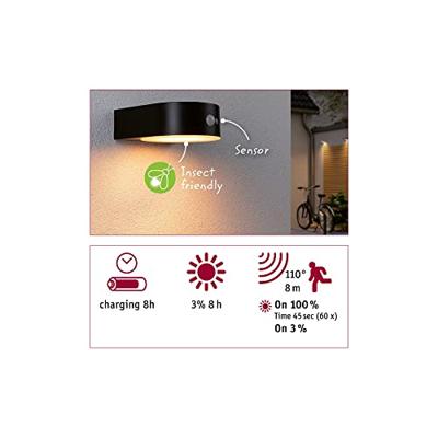 Paulmann 94730 Eileen PIR 2200K Wandlamp op zonne-energie Energielabel: G (A - G) 5.5 W Goud Zwart Paulmann 94730 Eileen PIR 2200K Wandlamp op zonne-energie Energielabel: G (A - G) 5.5 W Goud Zwart