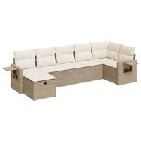 7-delige Loungeset met kussens poly rattan beige - thumbnail