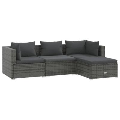 4-delige Loungeset met kussens poly rattan grijs - thumbnail