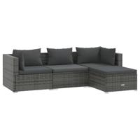 4-delige Loungeset met kussens poly rattan grijs - thumbnail