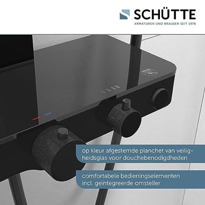 SAMOA RAIN douchesysteem met thermostatisch planchet, zwart mat wellness hoofddouche met antikalk nozzles, Ø ca. 26 cm handdouche, 3 functies met antikalk nozzles, Ø 13 cm handdouche met push-b